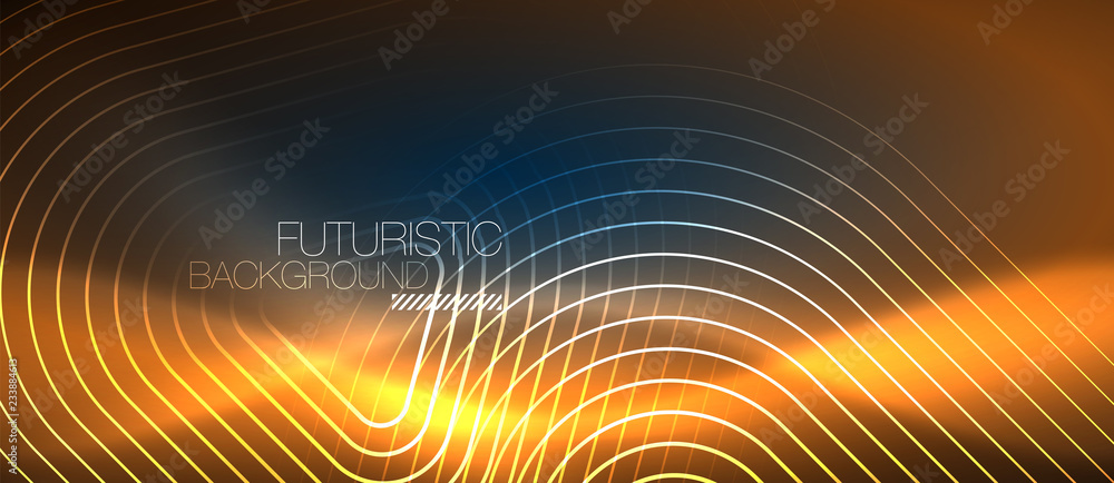 Neon glowing techno lines, hi-tech futuristic abstract background template with geometric shapes Neon glowing techno lines, hi-tech futuristic abstract background template with geometric shapes