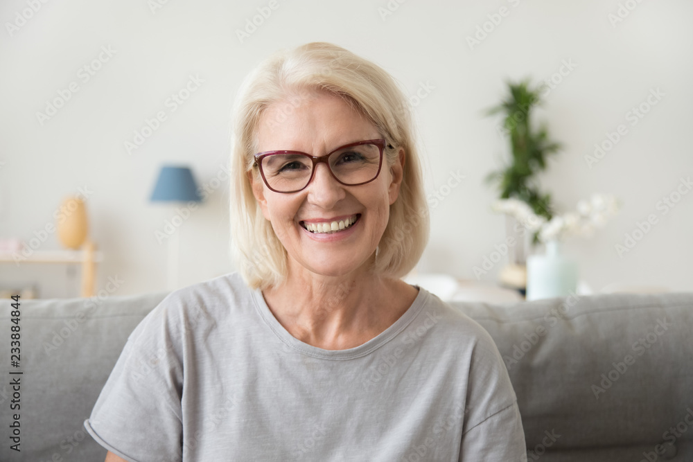 Smiling Middle Aged Mature Grey Haired Woman Looking At Camera Happy Old Lady In Glasses Posing