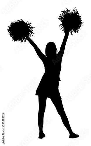 Cheerleader dancer figure vector silhouette illustration isolated. Cheer leading girl sport support. High school, collage cheerleading formation. Gymnastic legs apart pose perform. Energy dance fan.