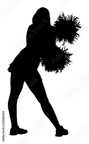 Cheerleader dancer figure vector silhouette illustration isolated. Cheer leading girl sport support. High school, collage cheerleading formation. Gymnastic legs apart pose perform. Energy dance fan.