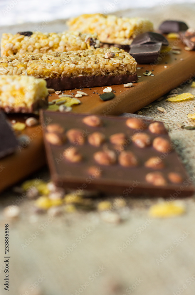 Granola Bars and chocolate with hazelnuts Granola Bars and chocolate with hazelnuts