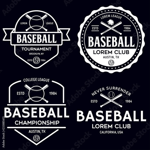 Set of vintage baseball typography emblems, sports logos and design elements. Logotype templates and badges.
