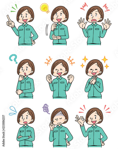 作業着を着た女性 セット