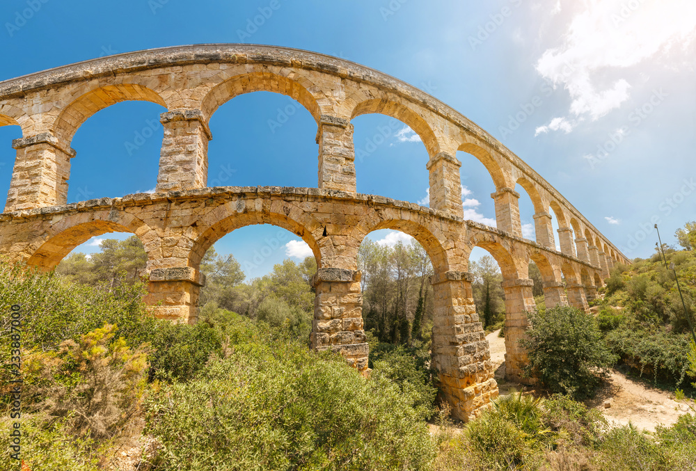 Pont Del Diable aqueduct in Tarragona, historical landmark in Spain
