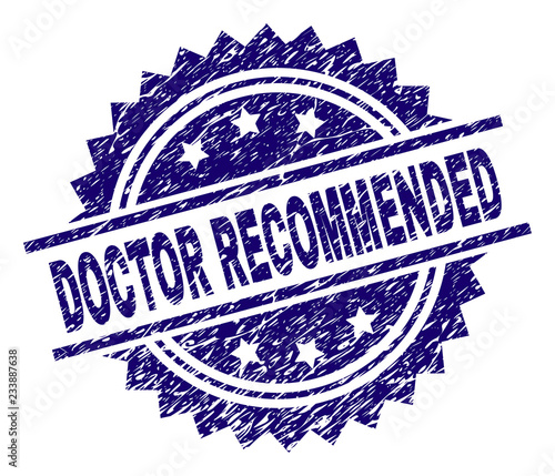 DOCTOR RECOMMENDED stamp seal watermark with distress style. Blue vector rubber print of DOCTOR RECOMMENDED caption with grunge texture.