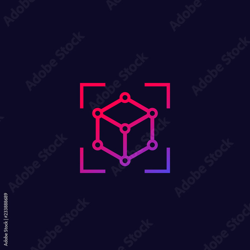 AR, augmented reality icon with cube