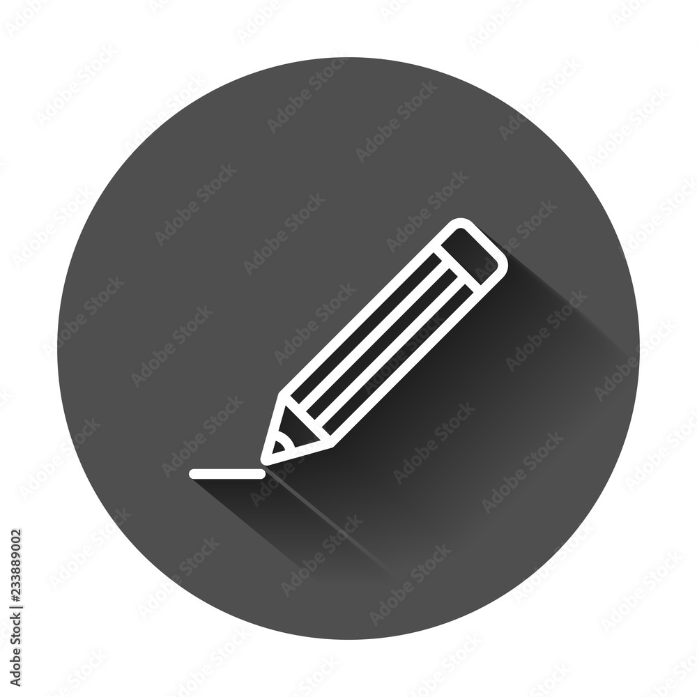 Pencil with rubber eraser icon in flat style. Highlighter vector illustration with long shadow. Pencil business concept. Pencil with rubber eraser icon in flat style. Highlighter vector illustration with long shadow. Pencil business concept.