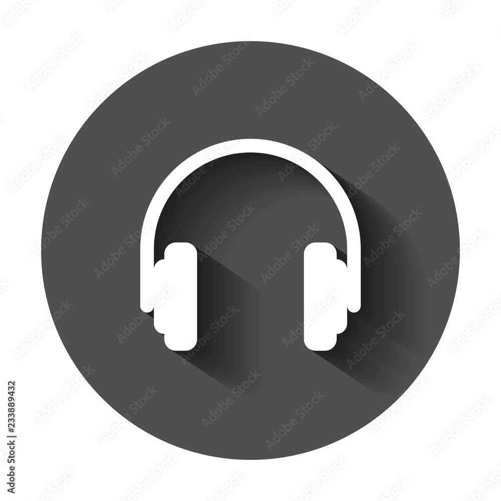 Headphone headset icon in flat style. Headphones vector illustration with long shadow. Audio gadget business concept. Headphone headset icon in flat style. Headphones vector illustration with long shadow. Audio gadget business concept.
