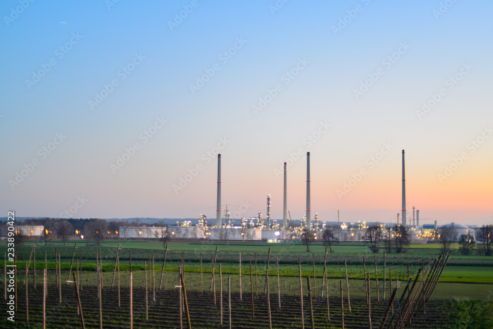 refinery at dusk