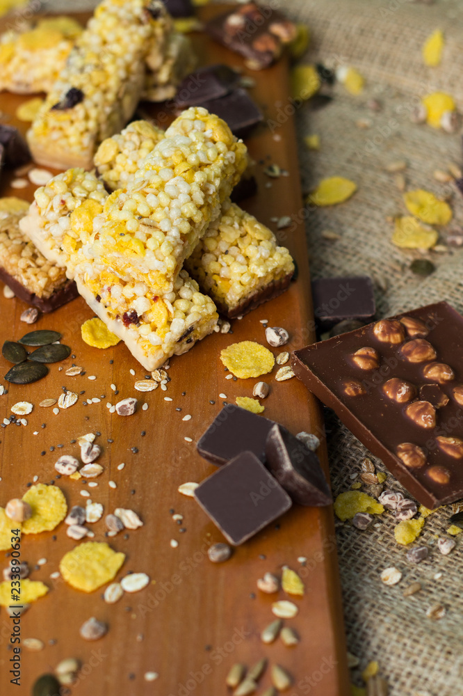 Granola Bars and chocolate with hazelnuts Granola Bars and chocolate with hazelnuts