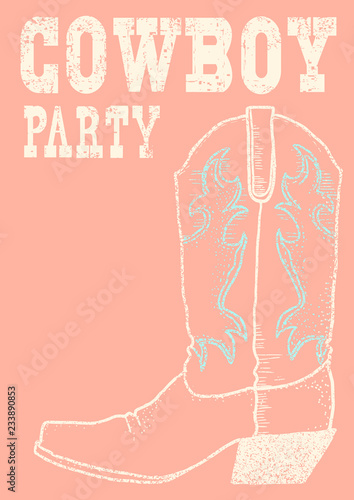 Cowboy boot background.Vector hand drawn graphic illustration
