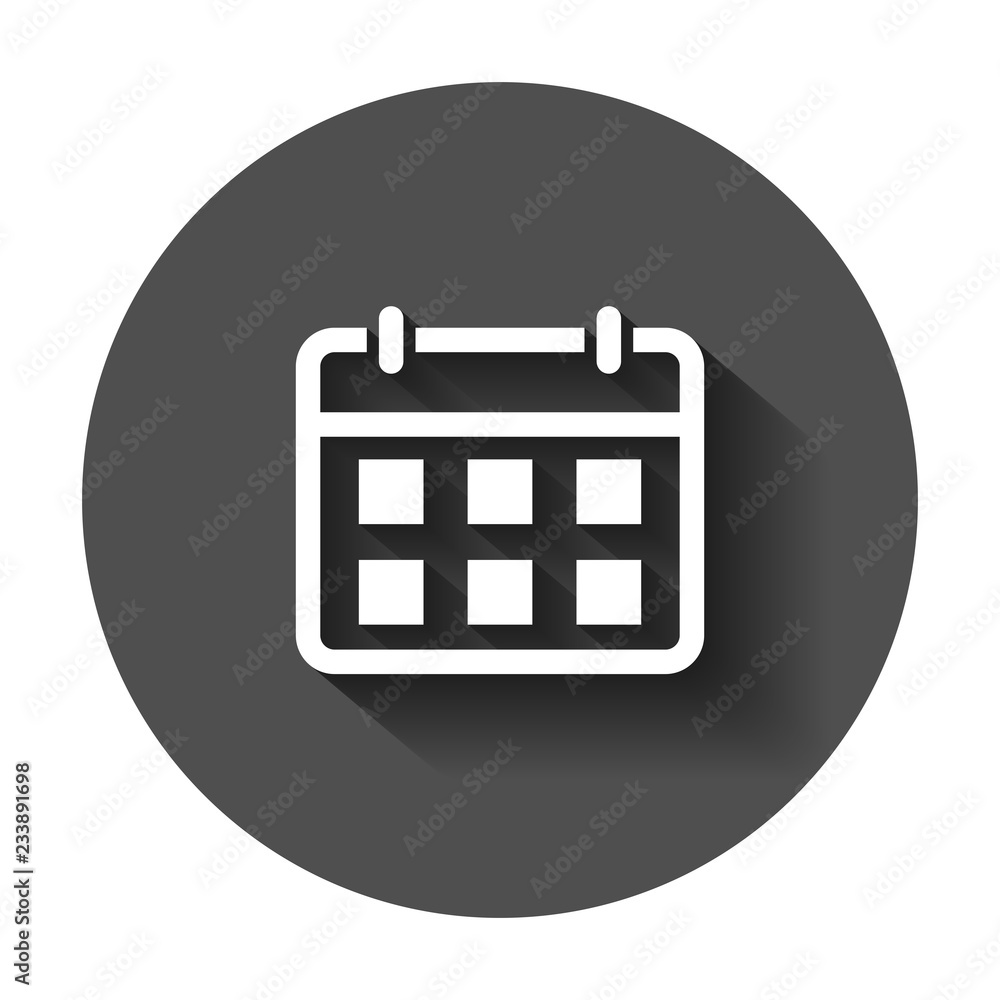Calendar agenda icon in flat style. Planner vector illustration with long shadow. Calendar business concept. Calendar agenda icon in flat style. Planner vector illustration with long shadow. Calendar business concept.