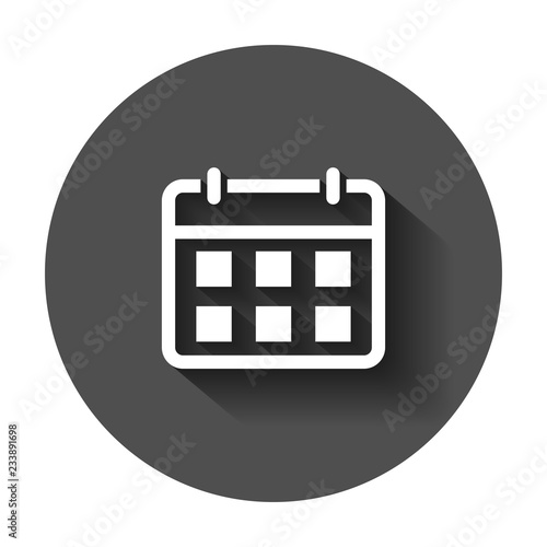 Calendar agenda icon in flat style. Planner vector illustration with long shadow. Calendar business concept.