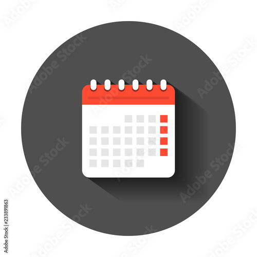 Calendar agenda icon in flat style. Planner vector illustration with long shadow. Calendar business concept.