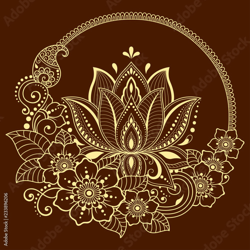 Mehndi lotus flower pattern for Henna drawing and tattoo. Decoration in ethnic oriental, Indian style.