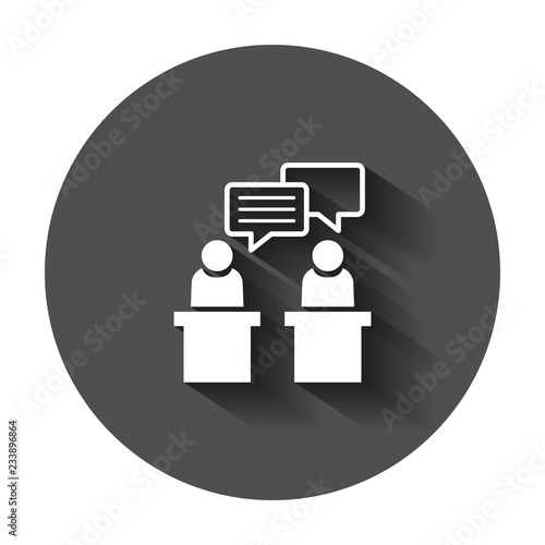 Politic debate icon in flat style. Presidential debates vector illustration with long shadow. Businessman discussion business concept.