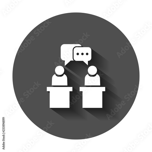 Politic debate icon in flat style. Presidential debates vector illustration with long shadow. Businessman discussion business concept.
