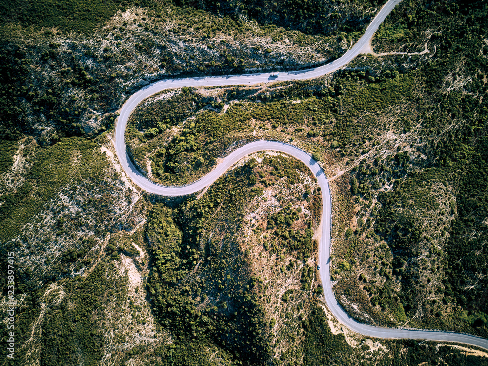 Winding road aerial view