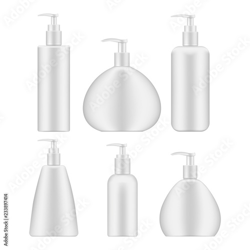 Cosmetic bottle with dispenser - white pump containers, mockup set