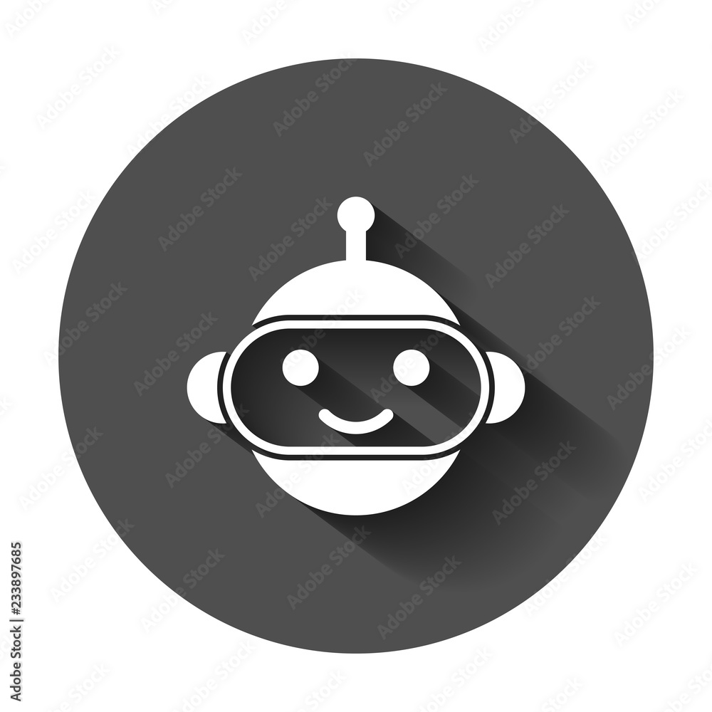 Cute robot chatbot icon in flat style. Bot operator vector illustration with long shadow. Smart chatbot character business concept. Cute robot chatbot icon in flat style. Bot operator vector illustration with long shadow. Smart chatbot character business concept.