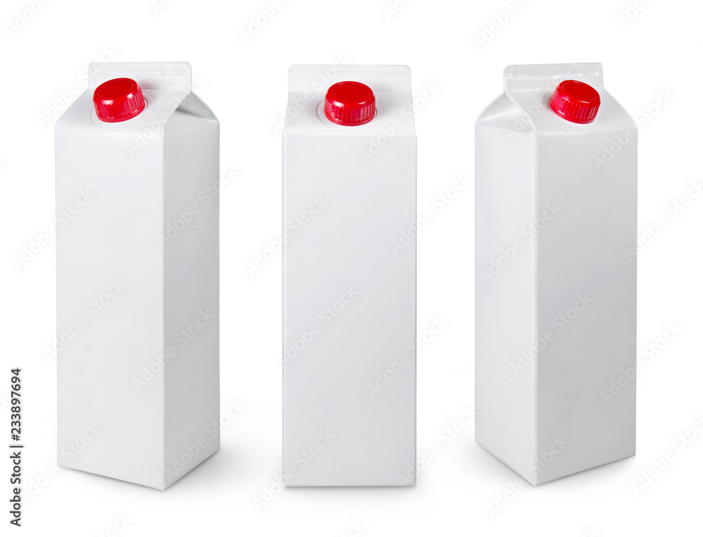 White Blank milk or juice package isolated on white with clipping path