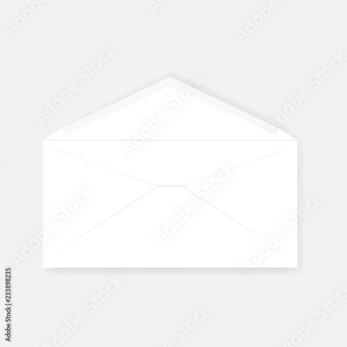 White open DL envelope with gummed seal, V flap design, mock-up
