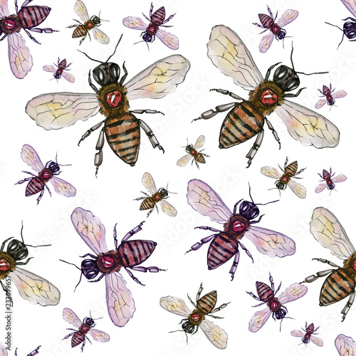 Watercolor bee seamless pattern © Sophie