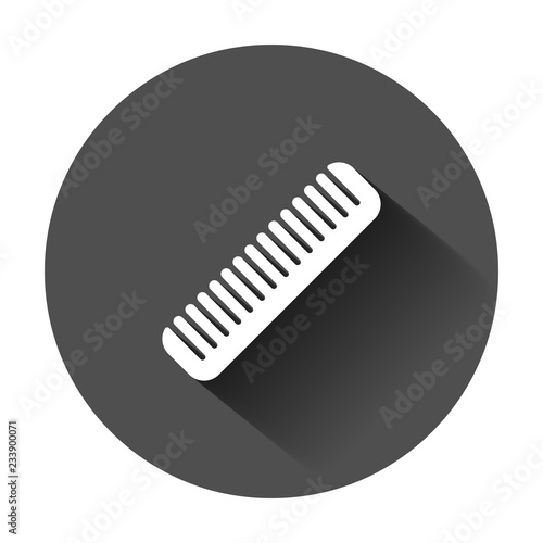 Hair brush icon in flat style. Comb accessory vector illustration with long shadow. Hairbrush business concept.