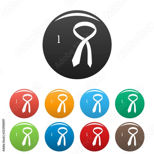 How to tie icons set 9 color vector isolated on white for any design