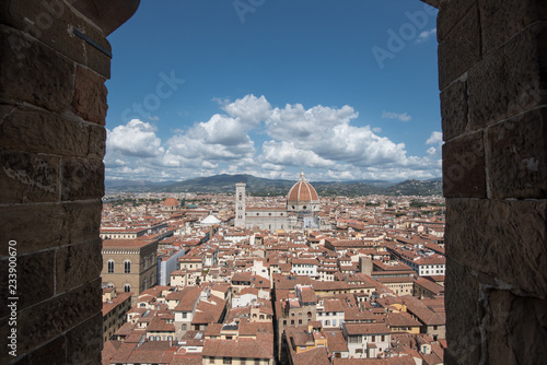 Florence city center as you can see it from Old Palace tower. At the center of the image, Florence cathedral or Santa Maria del Fiore cathedral, Florence, Tuscany, Italy photo