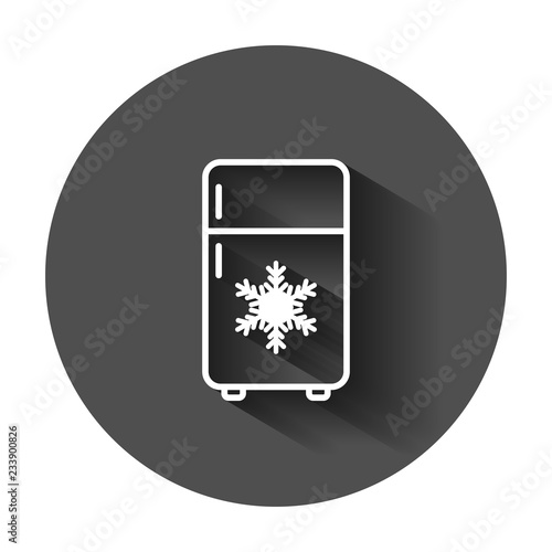 Fridge refrigerator icon in flat style. Freezer container vector illustration with long shadow. Fridge business concept.
