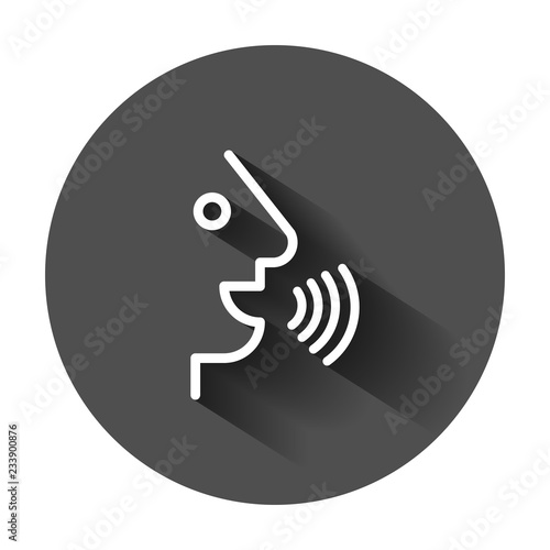 Voice command with sound waves icon in flat style. Speak control vector illustration with long shadow. Speaker people business concept.