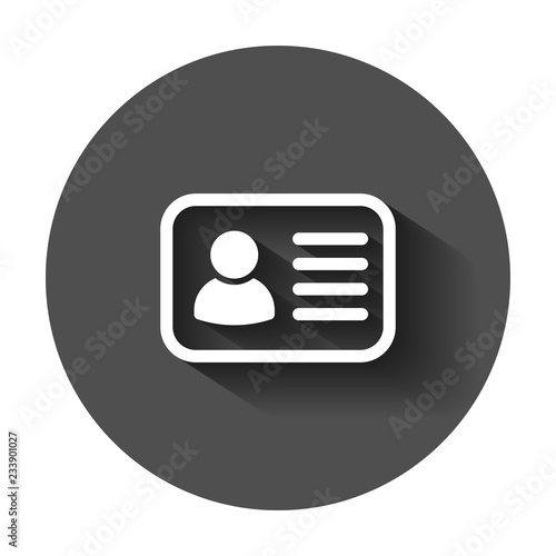 Id card icon in flat style. Identity badge vector illustration with long shadow. Access cardholder people business concept.