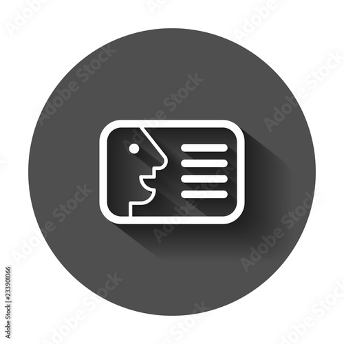 Id card icon in flat style. Identity badge vector illustration with long shadow. Access cardholder people business concept.