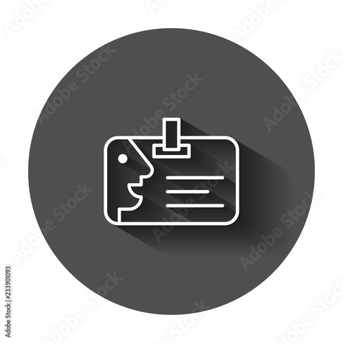 Id card icon in flat style. Identity badge vector illustration with long shadow. Access cardholder people business concept.