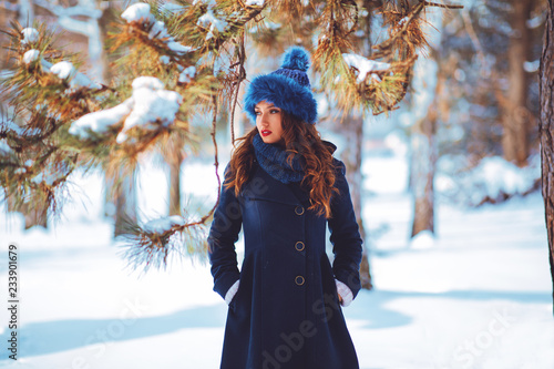 Portrait of a beautiful young woman on a winter day