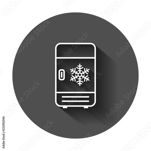 Fridge refrigerator icon in flat style. Freezer container vector illustration with long shadow. Fridge business concept.
