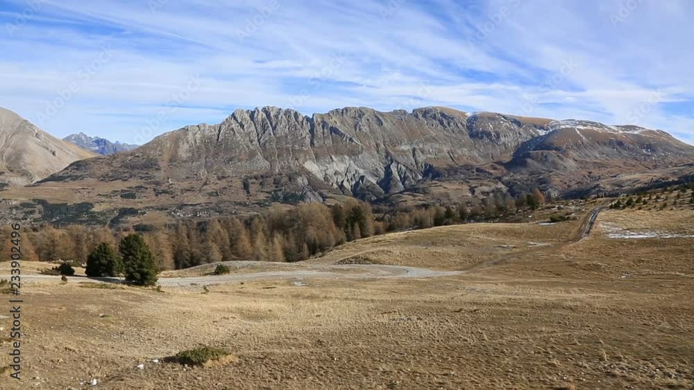 Panorama of peaks and valley from Devoluy Massif during a winter without snow. Panorama of peaks and valley from Devoluy Massif during a winter without snow.