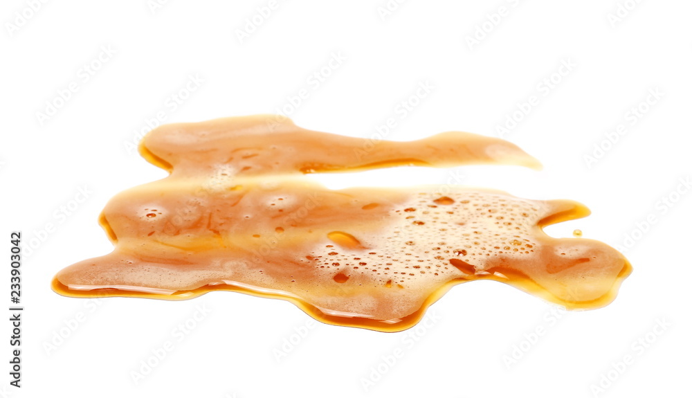 Spilled beer puddle with foam isolated on white background and texture, clipping path Spilled beer puddle with foam isolated on white background and texture, clipping path