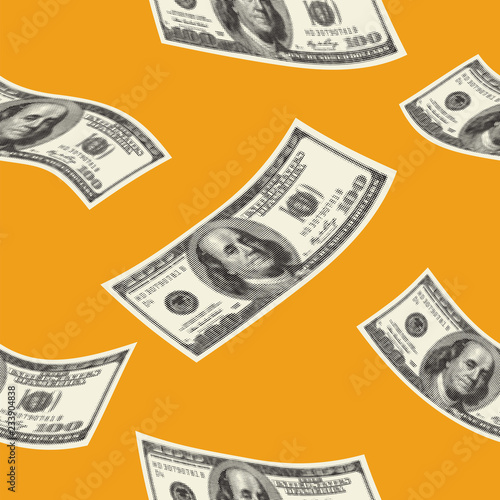 Dollar banknotes, us currency money bills, seamless pattern vector