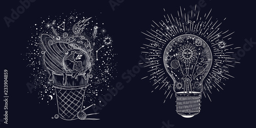 Vector illustration set of moon phases. Different stages of moonlight activity in vintage engraving style