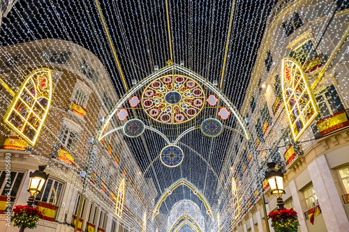 Christmas decorations on the streets of Malaga city, Andalusia, Spain