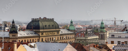 Zagreb, Croatia - Panoramic view of the downtown cityscape at autumn