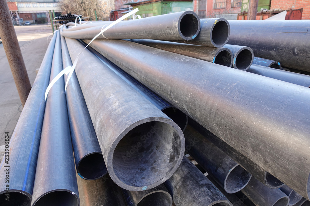 Old plastic pipes of various sizes and diameters