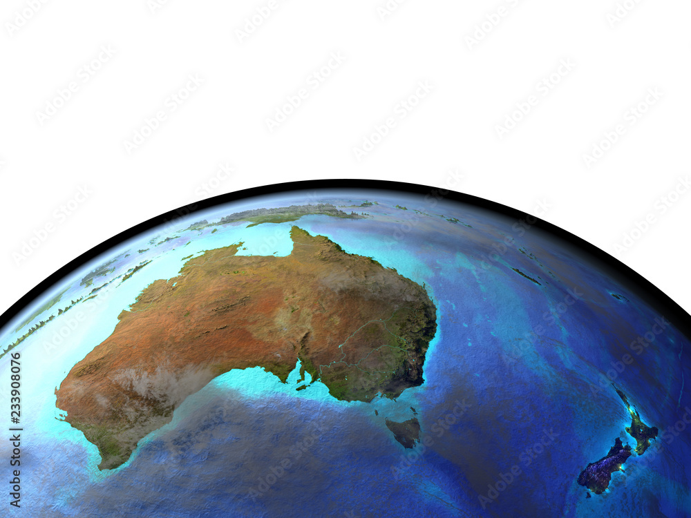 Fototapeta premium Australia from space. Extremely high detail of planet surface and visible city lights.