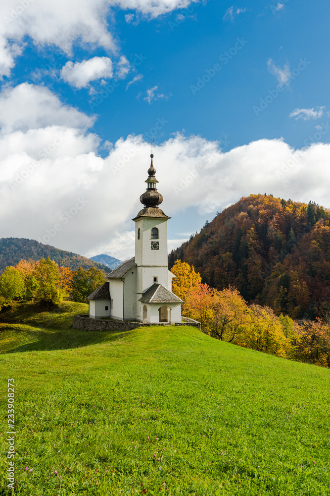 Beautiful rural church or chapel in Slovenia at autumn