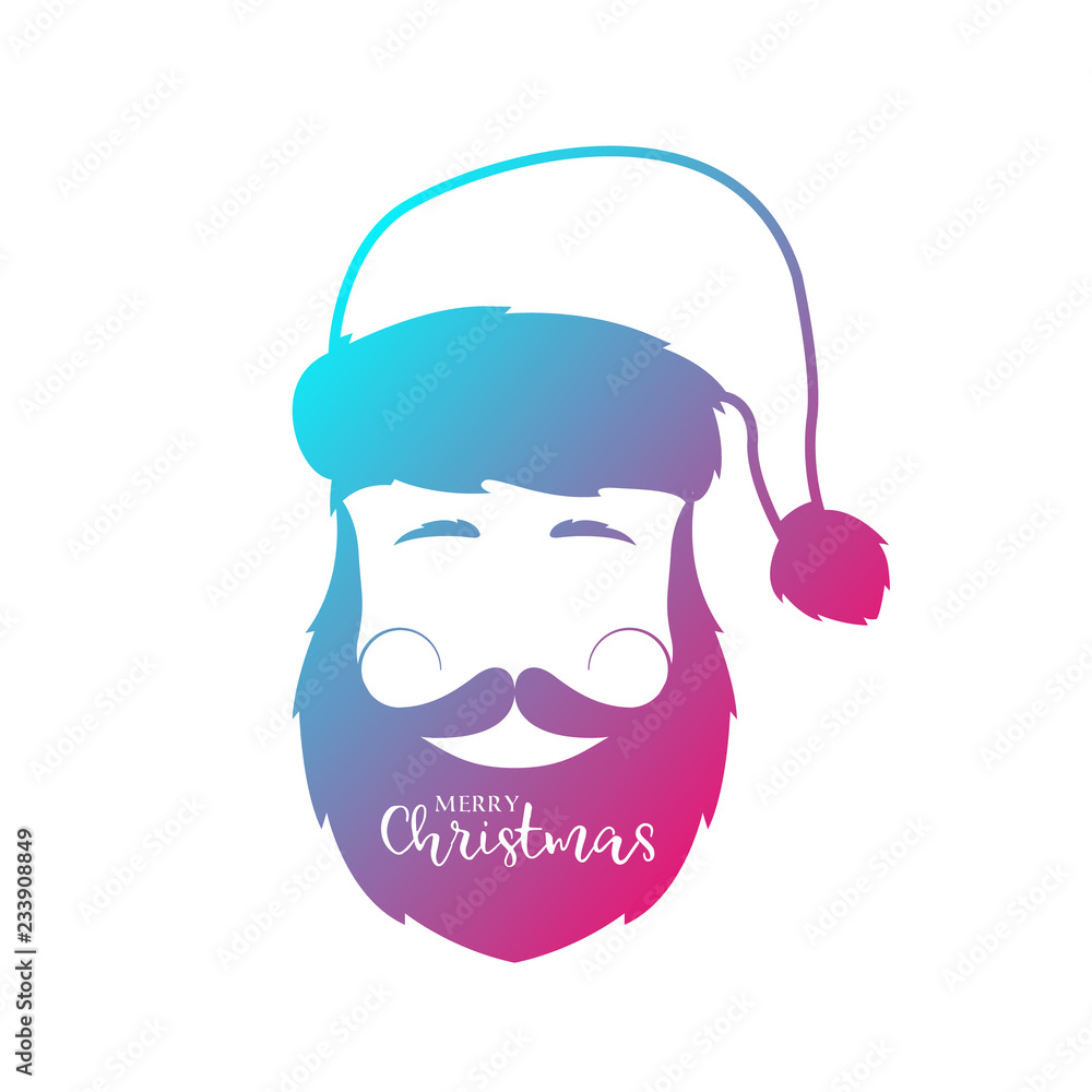 Man with beard and mustache wearing Santa Claus hat. Vector illustration. Man with beard and mustache wearing Santa Claus hat. Vector illustration.