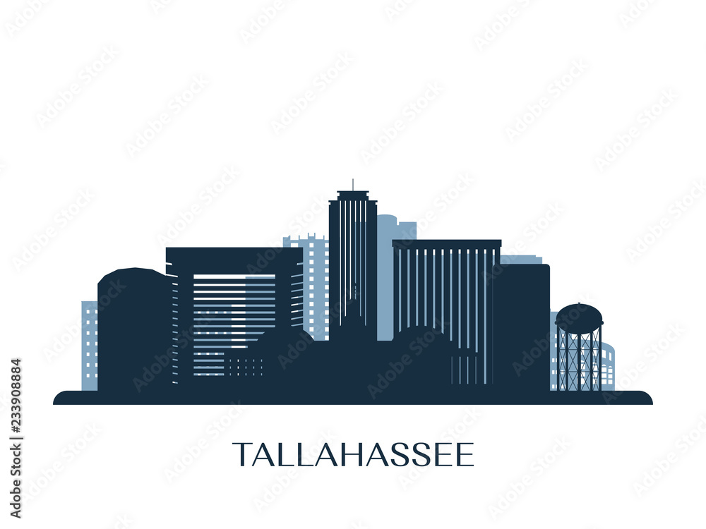 Tallahassee skyline, monochrome silhouette. Vector illustration.