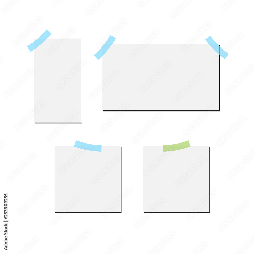 White paper sheets. Sticky scotch papers for reminder message White paper sheets. Sticky scotch papers for reminder message