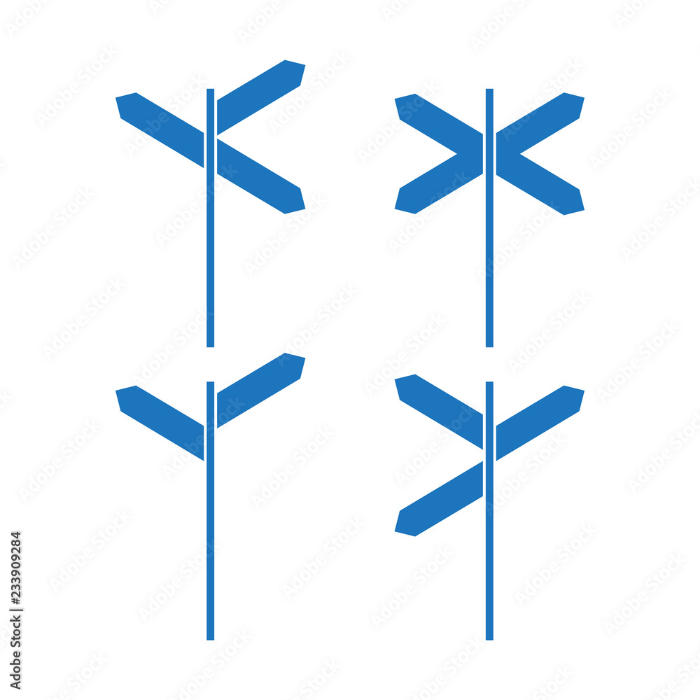 Direction vector signs. Road direction signs with empty boards Direction vector signs. Road direction signs with empty boards